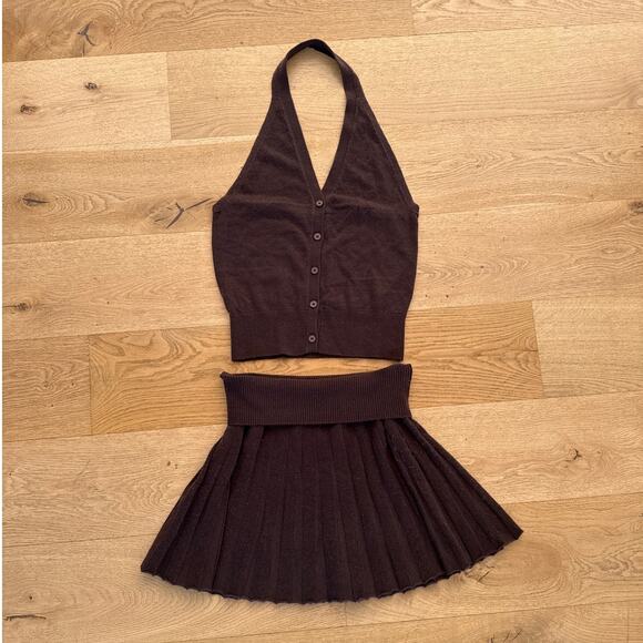 Lovers + Friends - Milana Knit Halter Vest & Pleated Mini Skirt in Brown - Picture 1 of 8
